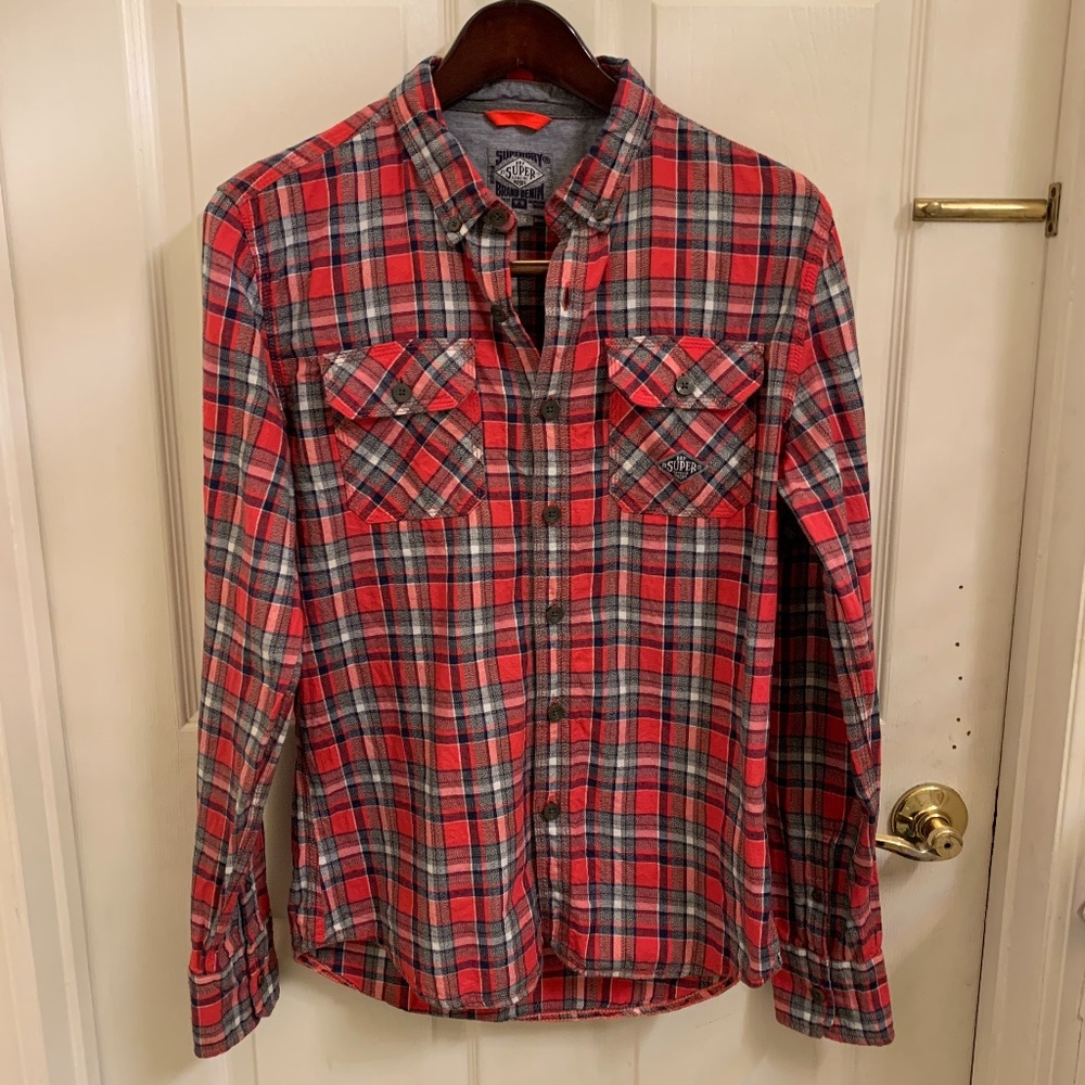 Super Dry Men’s plaid button up high quality 100% Cotton Superdry